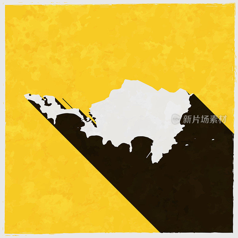 Sint Maarten地图，纹理黄色背景上的长阴影